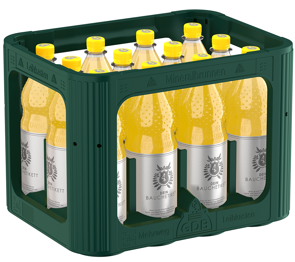 Kasten PET Limonade 12 x 1,0 l Rendering Kasten PET-Flaschen Dick