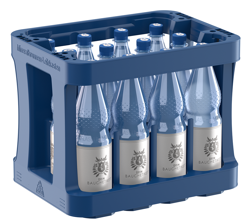 Kasten PET Wasser 12 x 1,0 l Rendering Kasten PET-Flaschen Dünn