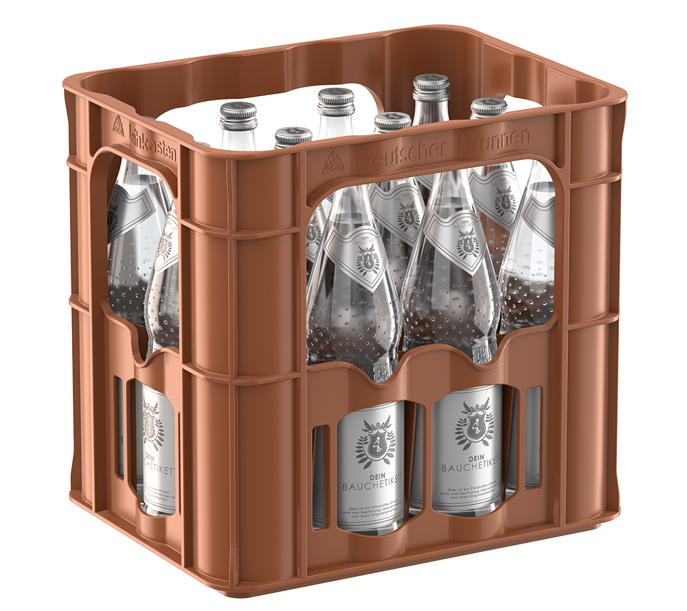 Kasten Brunnenflasche 12 x 0,75 l Rendering Wasserkasten Perlenflasche