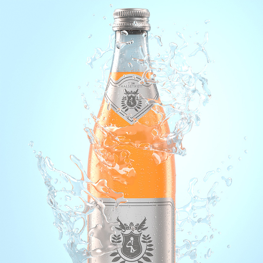 Rendering Bildkomposition Limonaden Flasche mit Splash Rendering Bildkomposition Limonaden Flasche mit Splash